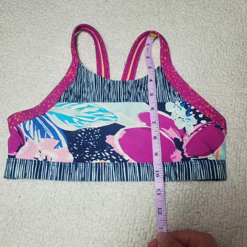 Athleta Girl Paradise Splash Bikini Swim Top Girls Size L /12 Purple Blue Floral